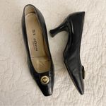 St. John Black Italian Leather Pumps Gold-Tone Button Emblem Size 6.5 $395 Photo 1