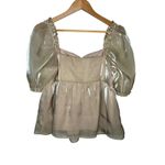 Altar'd State  Metallic Puff Sleeve Square Neck Babydoll Top Women Size Medium Photo 2