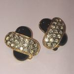 Angel Brand Signed Gold Tone and Black Enamel Crystal Clip On Earrings Photo 2