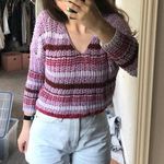 Urban Outfitters purple striped v-neck cropped crochet sweater Photo 0