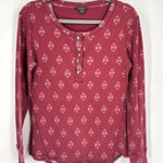 Eddie Bauer Women's Printed Waffle Knit Long Sleeve Henley Top Red Large Ikat Photo 0