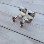 Vintage Clip On Earrings Chunky Hoops Silver Tone Outside, Gold Tone Inside Photo 5