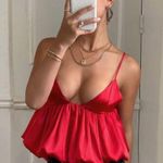 ZARA  top Cropped blouse ruffle red satin elegant evening date party  Photo 3