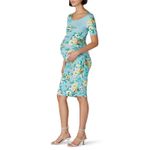Yumi Kim Blue Floral Printed Mini Short Sleeve Scoop Maternity Dress sz S Photo 5