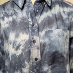 Pilcro  Anthropologie Tie Dye Button Down Shirt Shades of Blue Long Sleeve Medium Photo 2