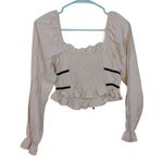 Thirty Thirty LA Size Small S White Black Bow Long Sleeve Crop Top Blouse NEW Photo 1