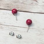 Vintage Stud Earrings For Pierced Ears Dainty Retro Red Ball Photo 1