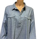 Bit & Bridle Cotton Denim Button Down Long Sleeve Belt Loop Shirt Dress Womens L Blue Size L Photo 2