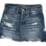 American Eagle Y2K Blue Denim Mini Skirt Sz 0 Button Fly Grunge Festival Indie Photo 0