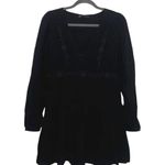 ZARA  V Neck Embroidered Long Sleeve Baby Doll Mini Dress Lined XS Black #3304 Photo 12