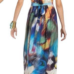Anthropologie RANNA GILL TROPICALIA Blue‎ Wedding Guest Gold Beaded Maxi DRESS 2 Photo 0