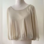 Arden B Sparkly Blouse Slouchy Top batwing Gold Metallic Nude boat-neck size S Photo 2