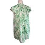 First Love  Floral Tropical Ruffled Short Sleeve Blouse Green White Size Small Photo 1