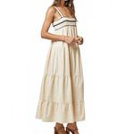 LALAVON Cotton Boho Isla Wavy Breeze Tiered Maxi Dress Cream Black Size M Size M Photo 2