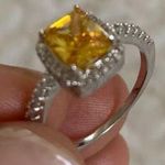 Australian Crystal Square Stone Ring Dipped In White Gold... Yellow Photo 5