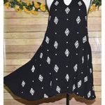 Entro Black Sleeveless A-Line Mini Dress L Floral Cream Embroidery High Neckline Photo 4