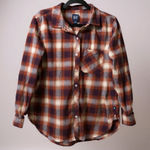 Gap  Women XL Plaid Flannel Button Up Shirt Long Sleeve Orange Red Beige Photo 0