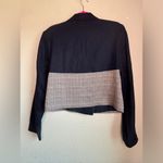 Jason Wu Navy Linen & Plaid Mixed Media Double Breasted Cropped Blazer L Photo 11