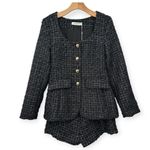 Amanda Uprichard | NWT | M | Long Sleeve Black with Silver Luxe Tweed Kya Romper Photo 5