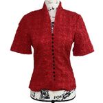 Go Silk Crinkle Fabric Red Lightweight Button Front Stretchy Blouse Top Sz PS Photo 0