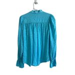 River Island Top Women L Blue Animal Print Tie Neck Classic Long Sleeve Spring Photo 1