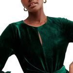 Twist Front Velvet Mini‎ Dress M Dark Green Keyhole Neck Long Sleeve Size M Photo 3