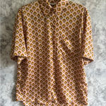 ZARA Women's Button-Down Short Sleeve Shirt, Geometric Print Blouse Top S Photo 0