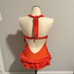 Unbranded woman’s Orange White small Polka Dot ruffle Swimsuit size large Photo 5