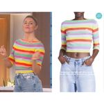 Etro Cashmere Stripe Multi Colored Cropped Boat Neck Stripe Sweater Yellow Photo 1