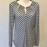 Gnw Grey Black Striped Triple Keyhole Long Sleeve Shirt Woman’s Small Photo 0