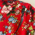 City Streets bright red floral and bird button front dress size small Photo 12