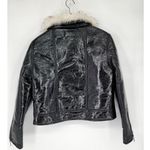 Unreal Fur Wet Look Aviator Jacket Black Faux Leather & Fur Collar Women’s S Photo 2
