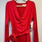 LDT Dress Red Heidi Knot Front Plunge V Photo 5