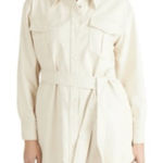 NVLT Vegan Leather Belted Jacket, Ivory, Large Photo 0