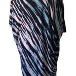 NYC Animal Print Asymmetrical Tunic Shirt Dress L Blue Round Neck Ruched Side Size L Photo 0