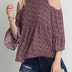 American Eagle  Outfitters Burgundy & White Floral Cold Shoulder Blouse (S) Photo 0