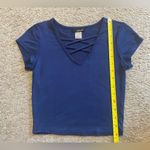 Wet Seal Cropped Criss Cross Front Short-Sleeve Top, Size XS, Navy Blue Photo 6