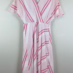 Sandra Darren Sandra Darren Midi Dress Womens 6 Pink White Striped V-Neck Cap Sleeve Summer Photo 0