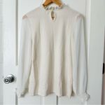 Anthropologie MOTH  Ivory Cream Ruffle Sweater Blouse with Sheer Sleeves Size M Photo 4