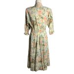 Vintage 80s Button Front Shirt Dress M White Floral 3/4 Sleeve Shoulder Pads Size M Photo 3