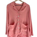 Soft Surroundings Ravina Button Up Shirt Fringe Hem Coral Pink Size Medium Photo 1