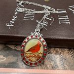 Vintage Cardinal Pendant Necklace Red Rhinestones Silver Tone 18” Photo 4