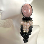Pink and black beaded vintage statement earrings Photo 0
