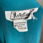 Vintage 1980s Blouse Pleats‎ Front Teal Long Sleeve Notations Women Office Retro Green Size 6 Photo 6