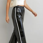 Anthropologie MAEVE x  Faux Patent Leather Sporty Wide Leg Pants, Black, XS Photo 0