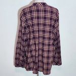 D&Co. Burgundy Plaid Collarless Button Down Shirt Size XL Burgundy Plaid Top Red Photo 5