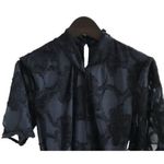 ZARA  Jacquard Fringe Lined Midi Dress ShortSleeve Keyhole S Dark Navy Blue #3101 Photo 2