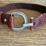 Vintage‎ 1995 Woven Braided Leather Belt Crescent Buckle Equestrian Western M Brown Photo 1