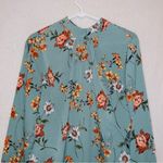 Azalosie Green Floral Print High Neck Long Sleeve Knee Length Shift Dress Size M Photo 3