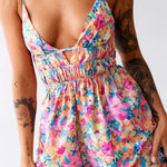White Fox Boutique White Fox Women’s‎ Size M Plunge Neck Playsuit Romper Floral Tropical Resort Photo 0